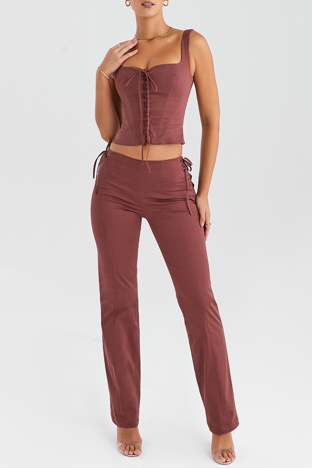 Mistress Rocks Coffee Lace Up Trousers - SALE — image 5