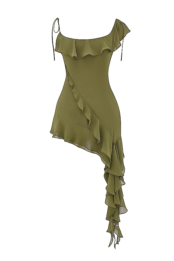 Marcia  Olive Ruffle Mini Dress — image 18