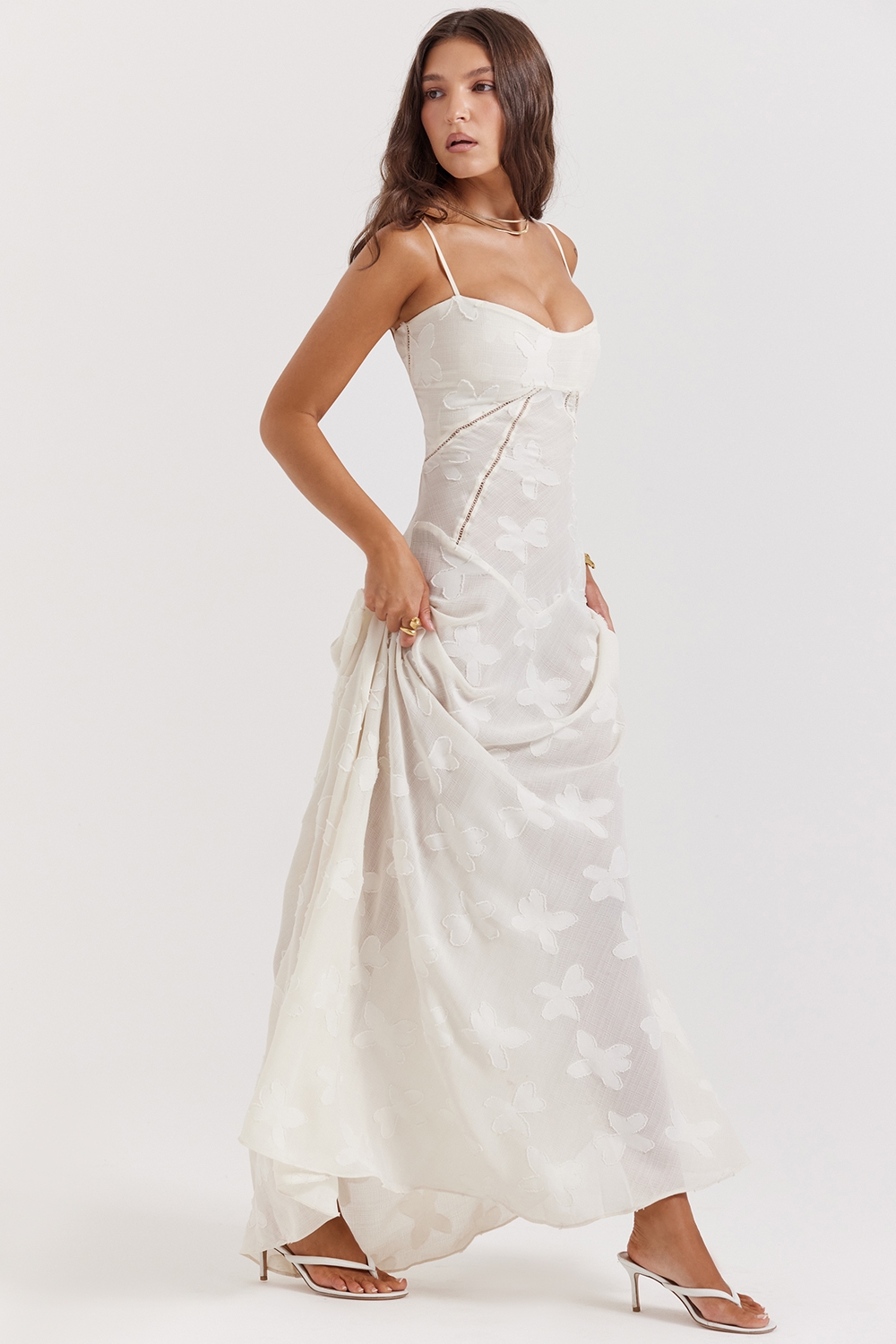 Seren  Vintage Cream Floral Lace Back Maxi Dress — image 9