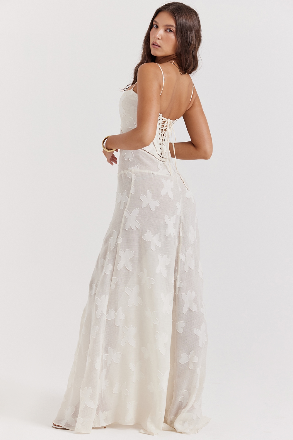 Seren  Vintage Cream Floral Lace Back Maxi Dress — image 10