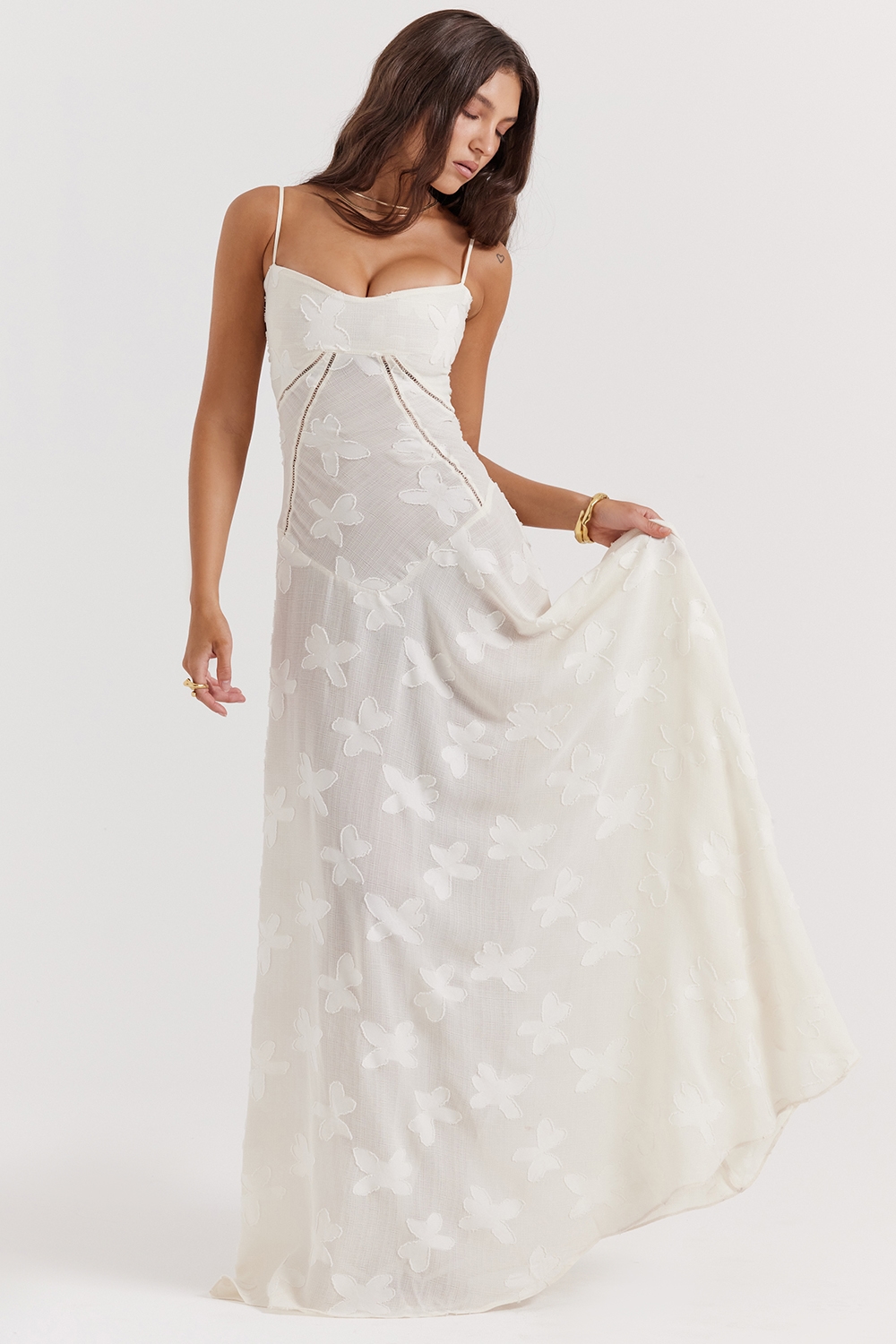 Seren  Vintage Cream Floral Lace Back Maxi Dress — image 3