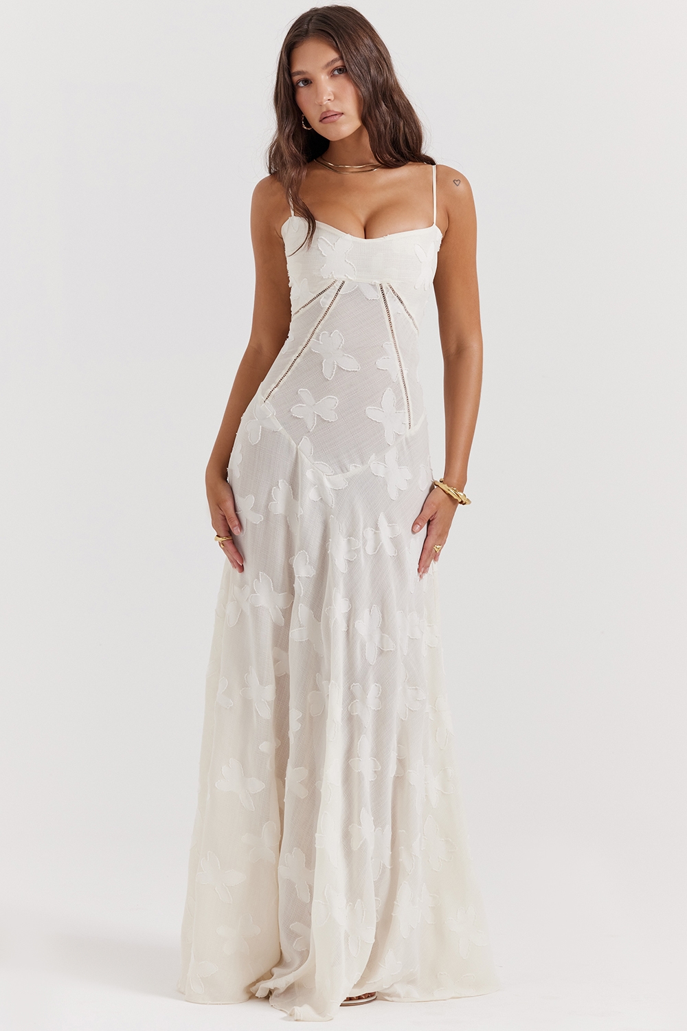 Seren  Vintage Cream Floral Lace Back Maxi Dress — image 5