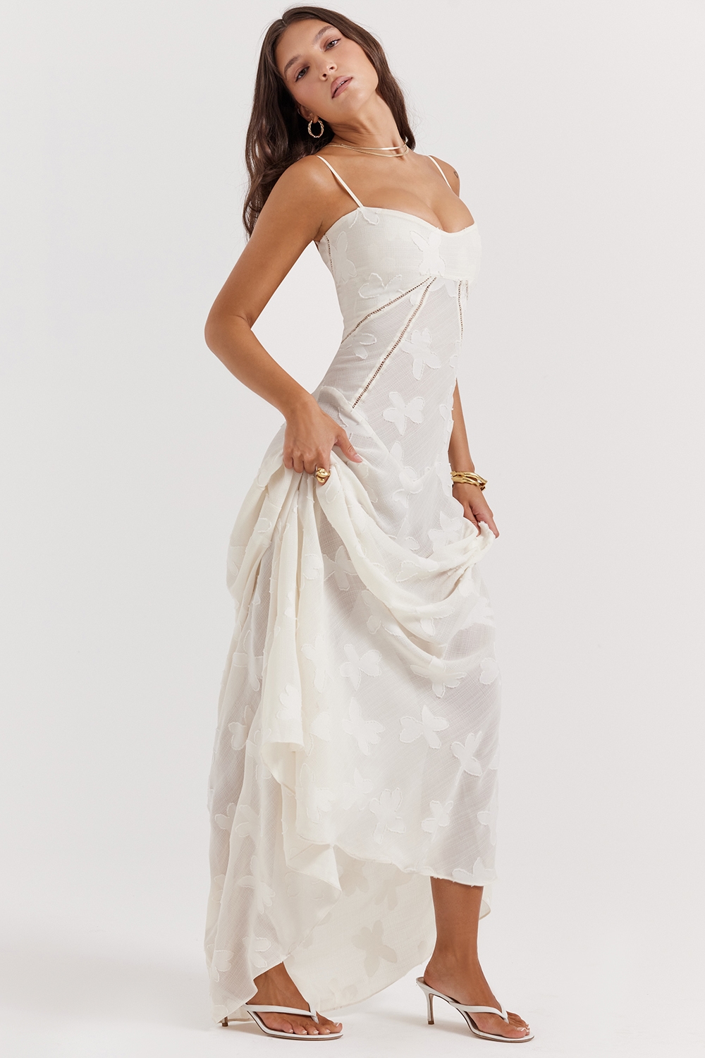 Seren  Vintage Cream Floral Lace Back Maxi Dress — image 7