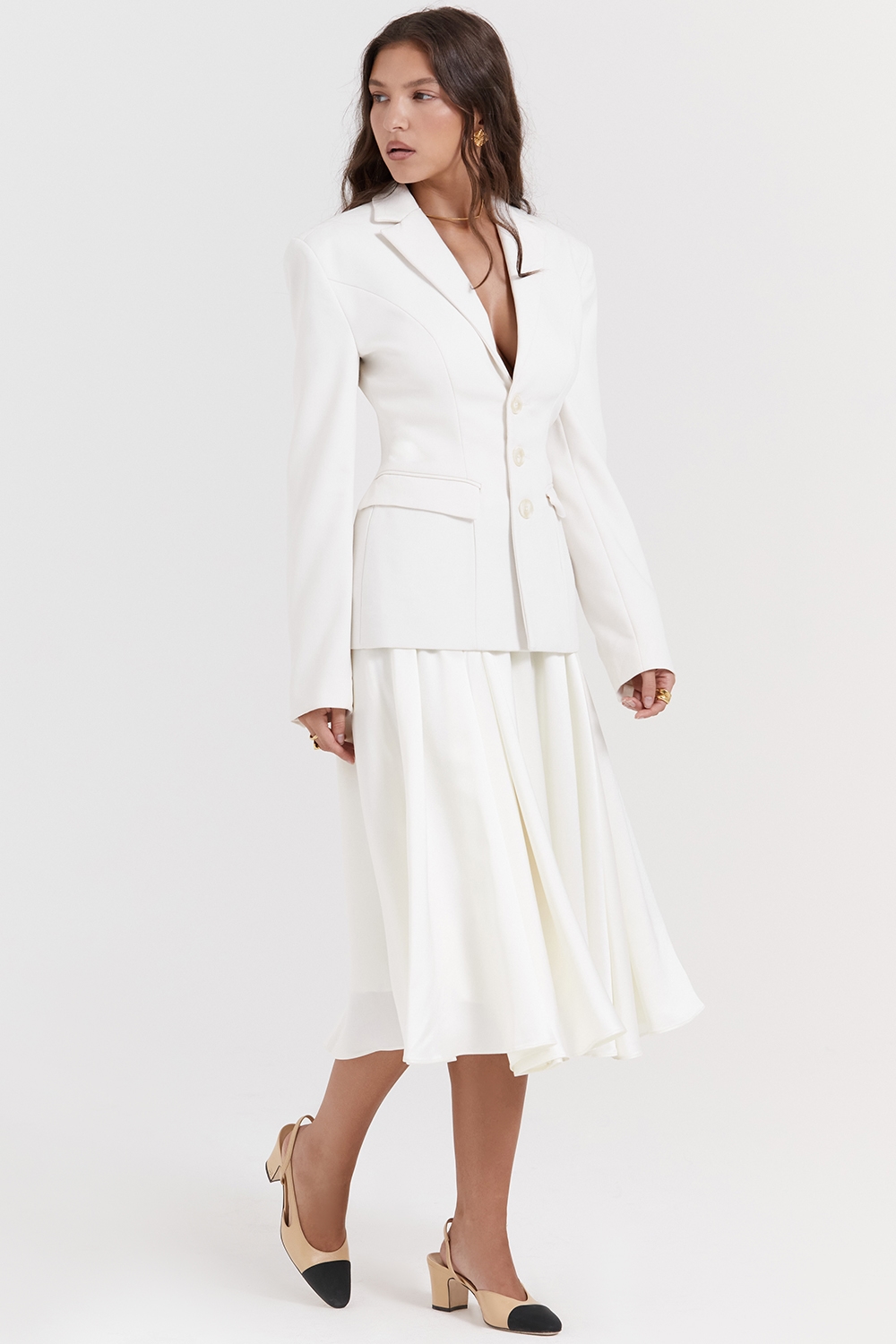 Suzette  Ivory Gathered Midi Skirt — image 1