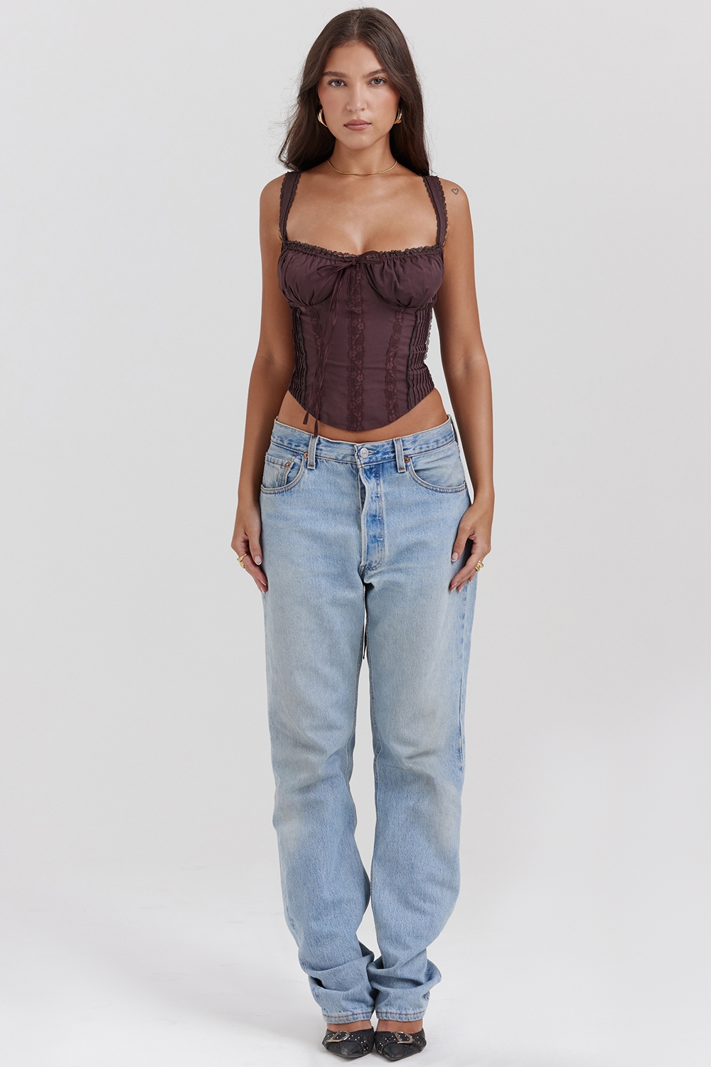Gini  Rich Brown Lace Back Corset — image 3