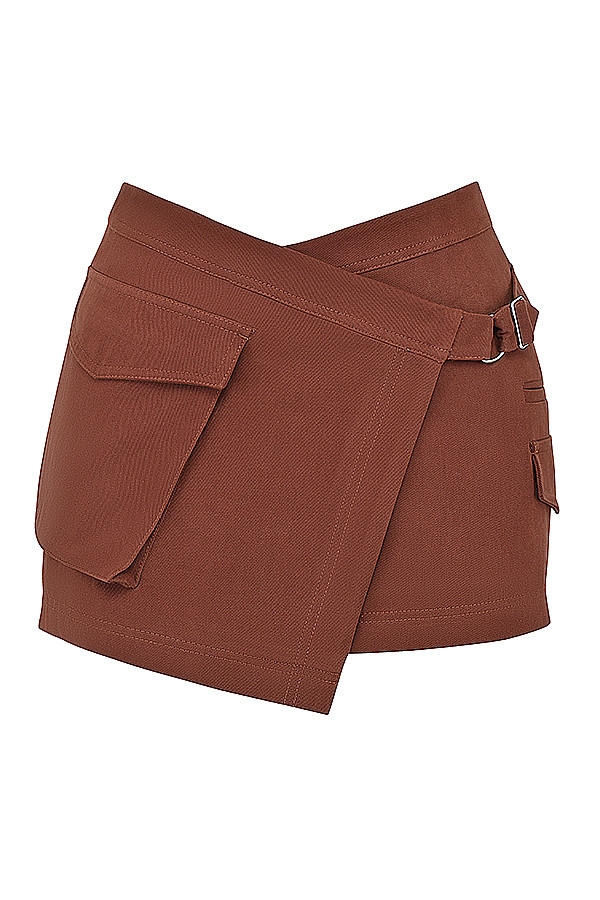 Mistress Rocks Cocoa Asymmetric Cargo Mini Skirt - SALE — image 14