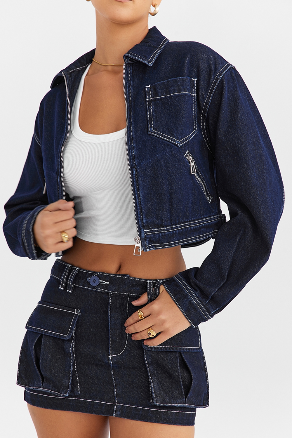 Mistress Rocks Dark Blue Denim Cargo Skirt - SALE