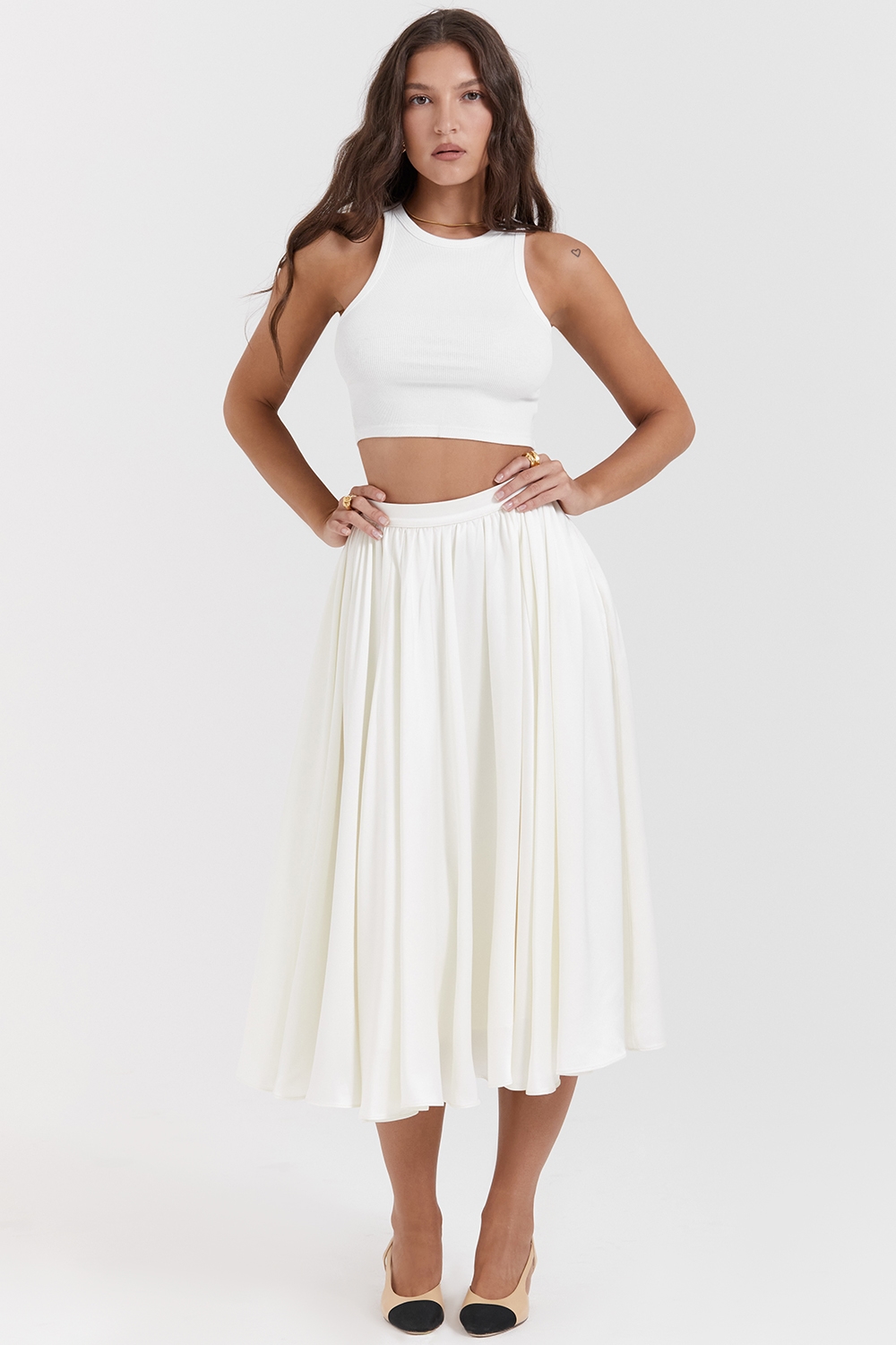 Suzette  Ivory Gathered Midi Skirt — image 8