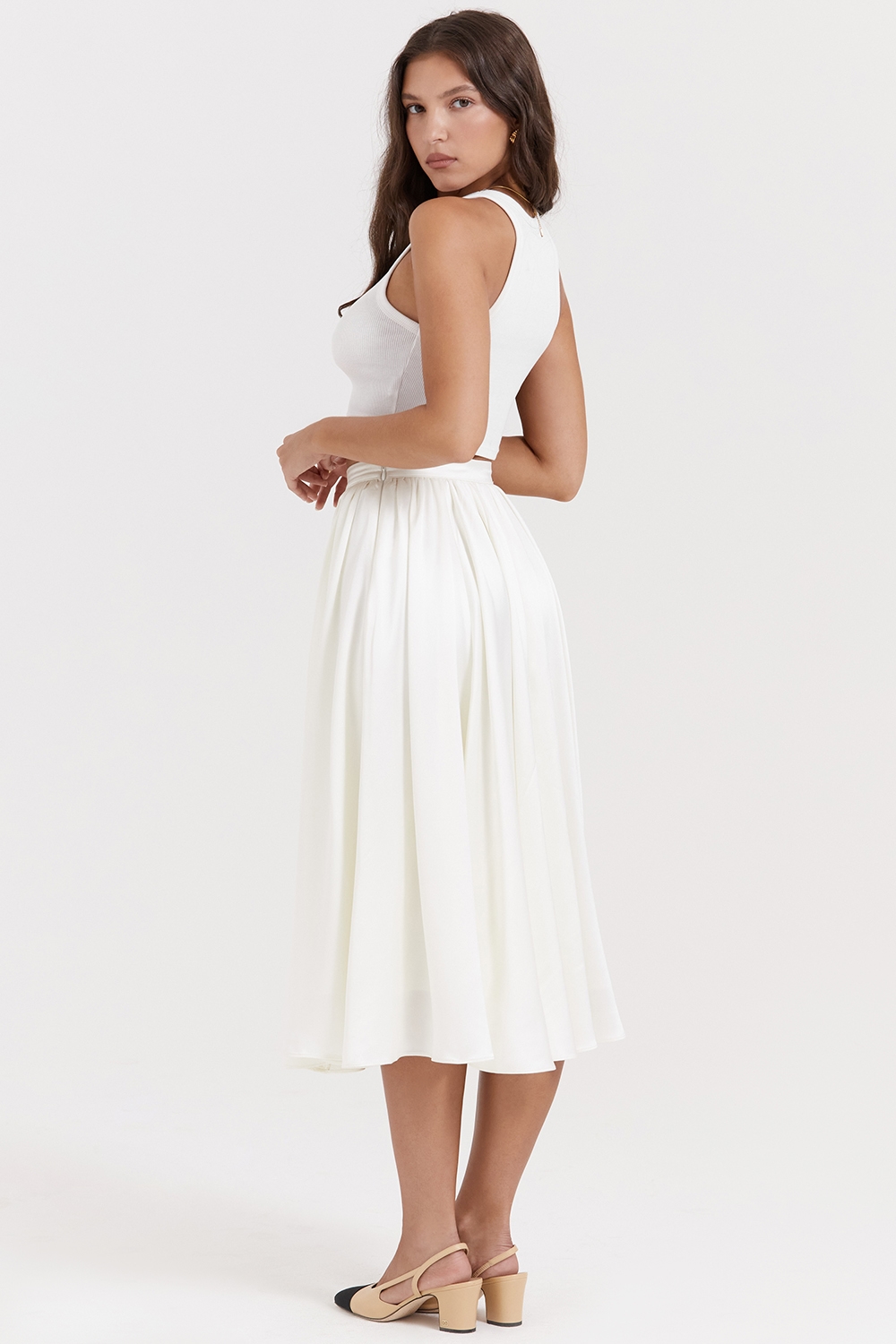 Suzette  Ivory Gathered Midi Skirt — image 10