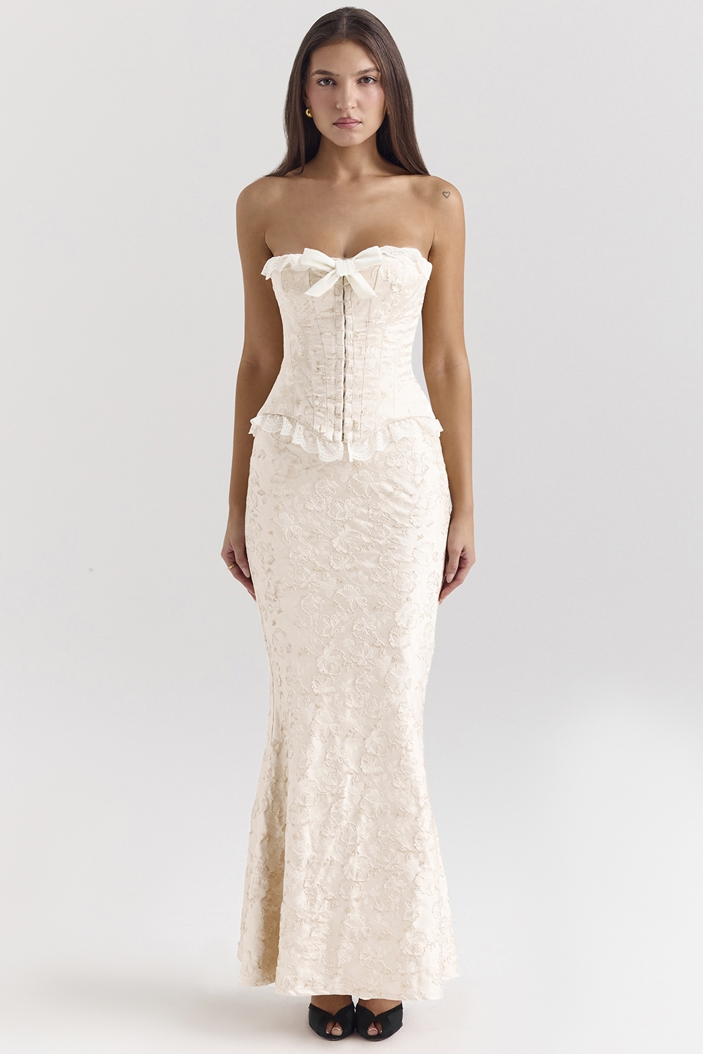 Mara Ivory Metallic Jacquard Maxi Skirt