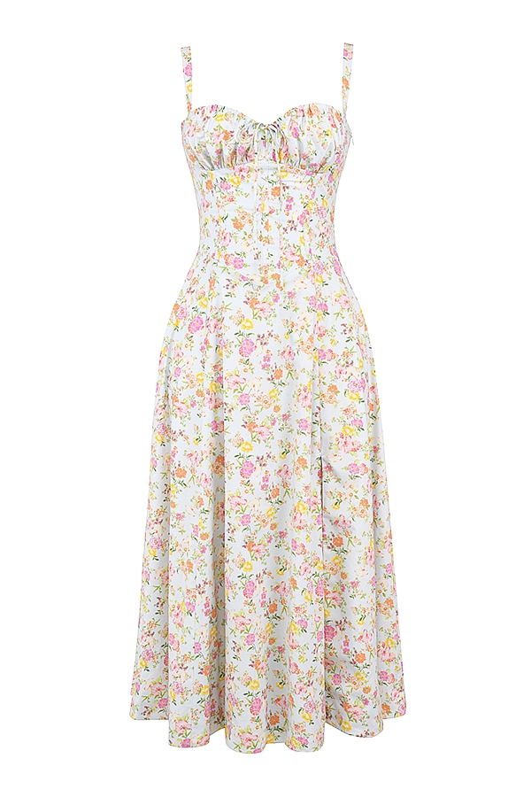 Carmen Pale Blue Meadow Print Cotton Bustier Sundress — image 8