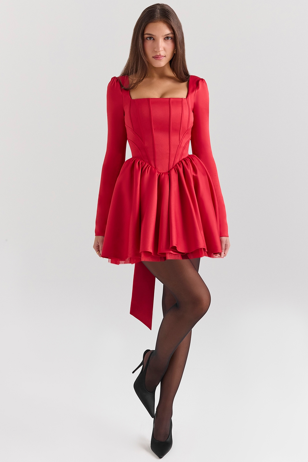 Nina Holly Red Removable Bow Tulle Mini Dress — image 6