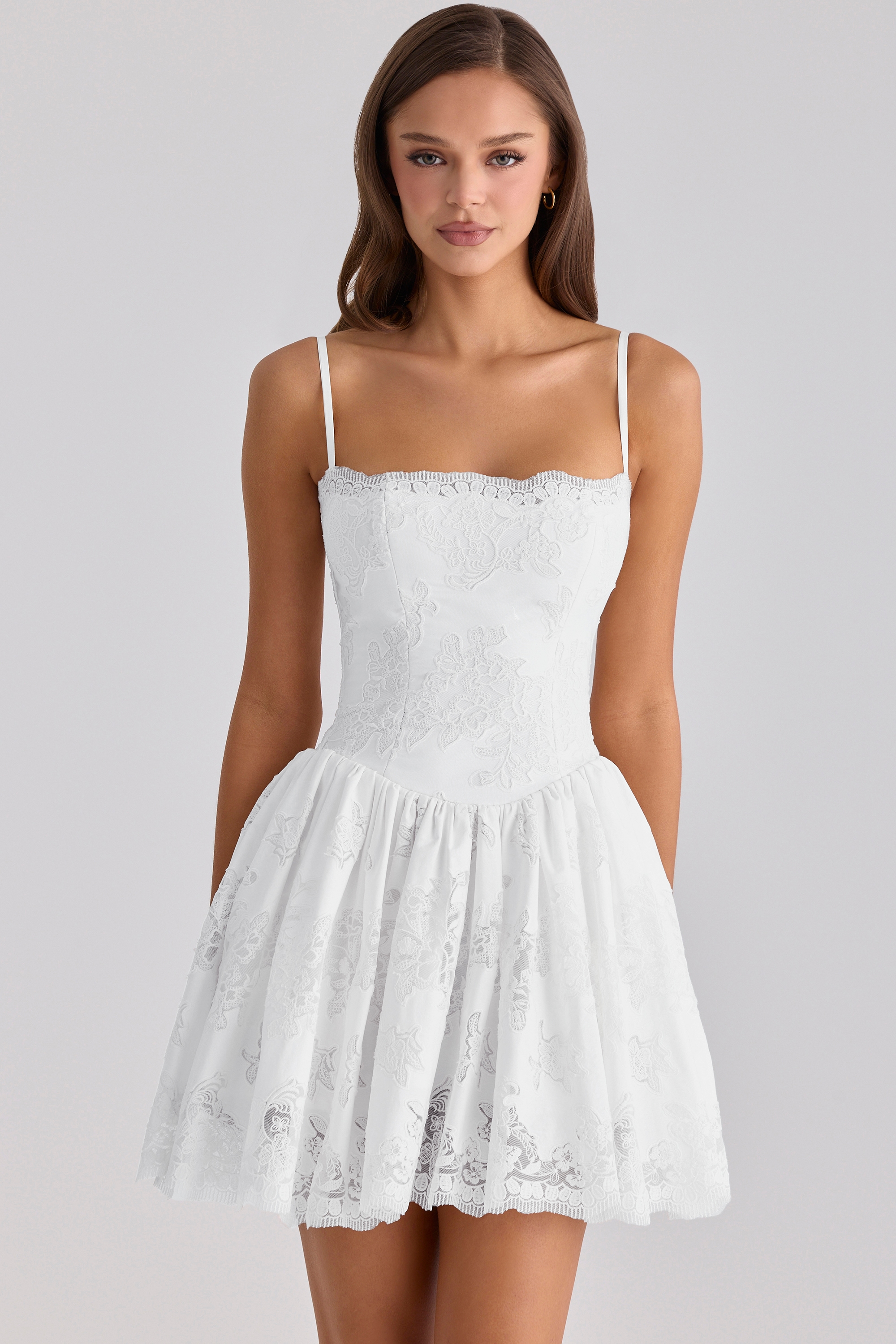 Chloe White Custom Lace + Cotton Broderie Anglaise Mini Dress — image 1