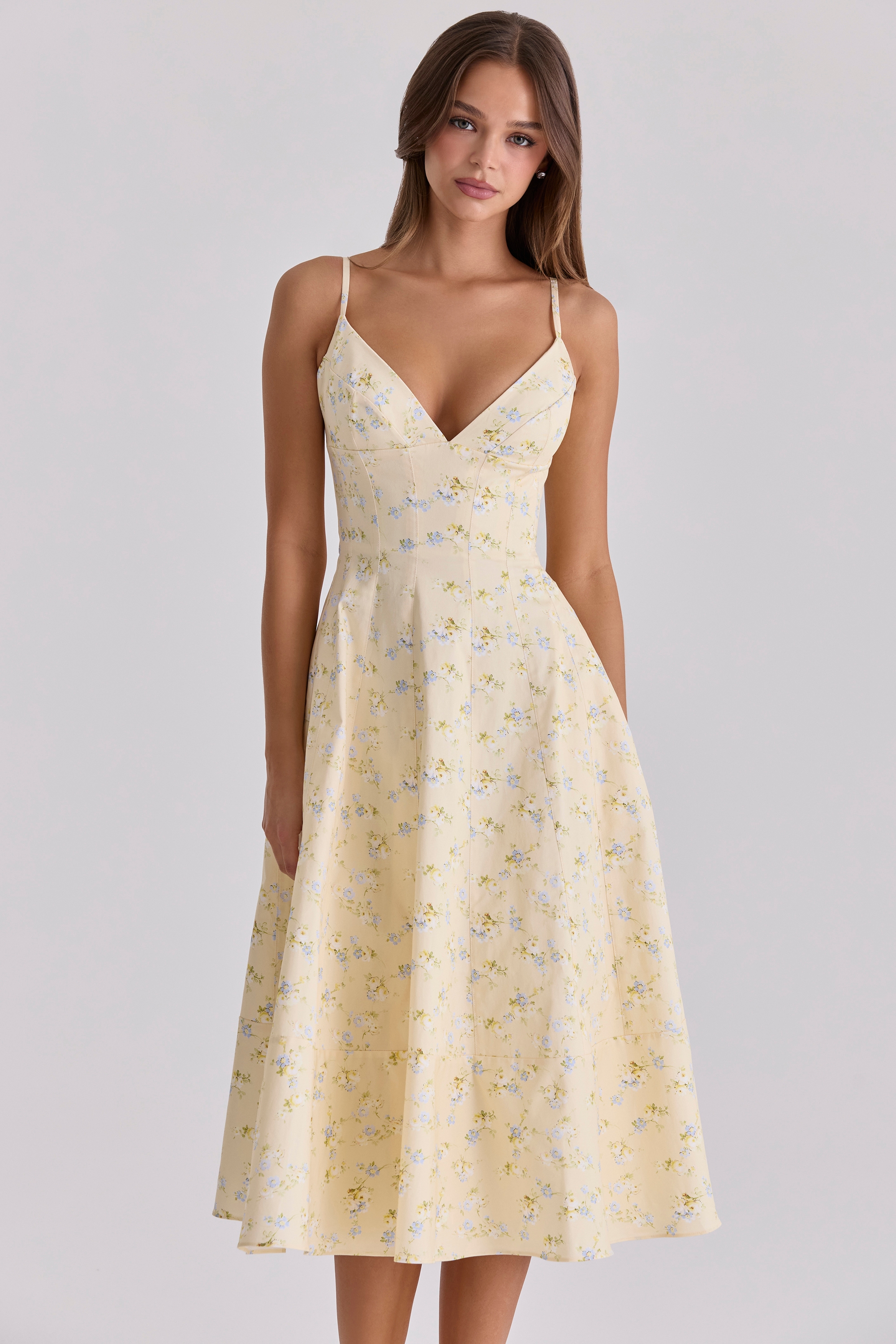 Millie Lemon Floral Print Strappy Cotton Midi Sundress — image 5