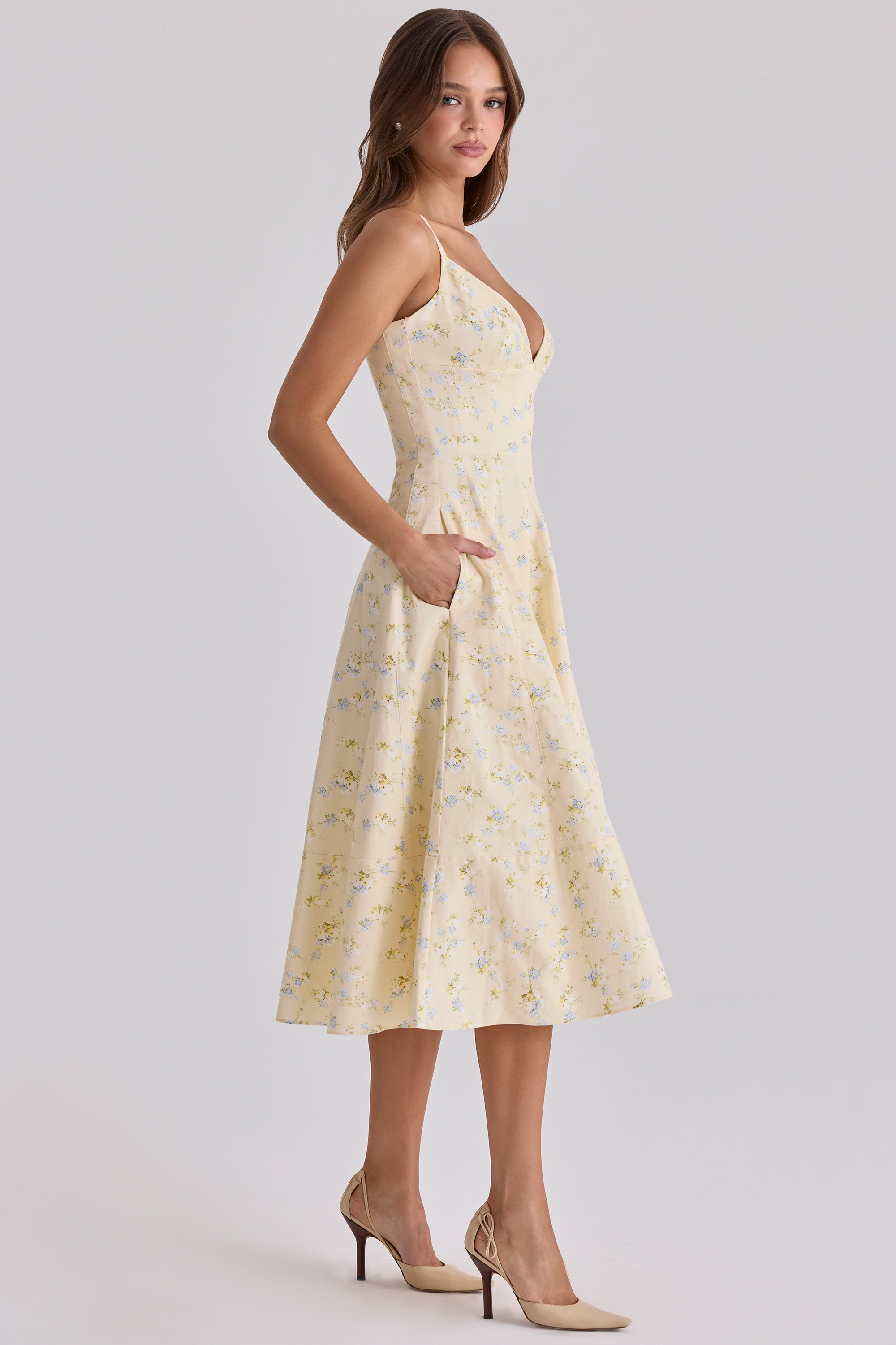 Millie Lemon Floral Print Strappy Cotton Midi Sundress — image 7