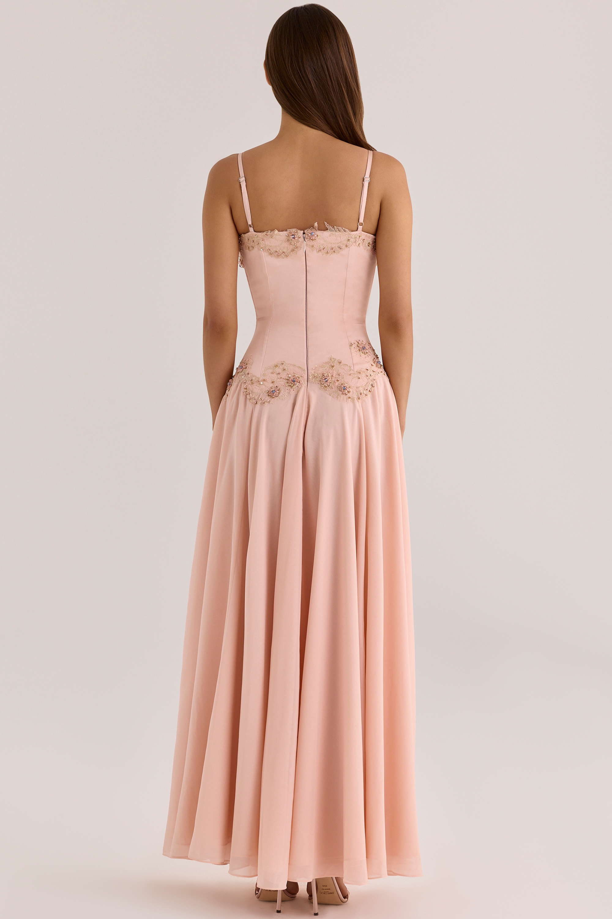 Saloma Blush Satin Custom Hand Beaded Embellished Maxi Dress - Limited Edition — image 7