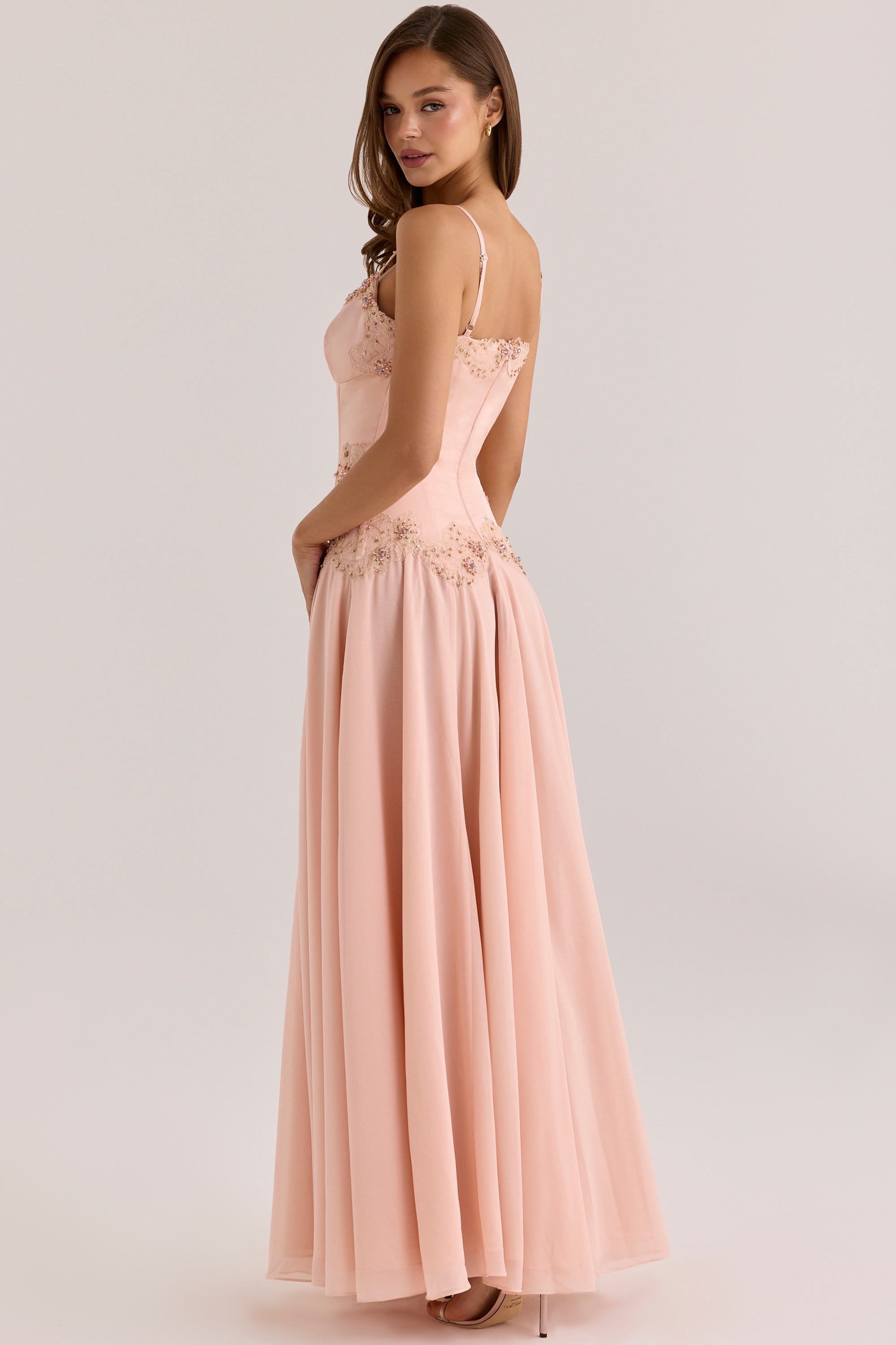 Saloma Blush Satin Custom Hand Beaded Embellished Maxi Dress - Limited Edition — image 6